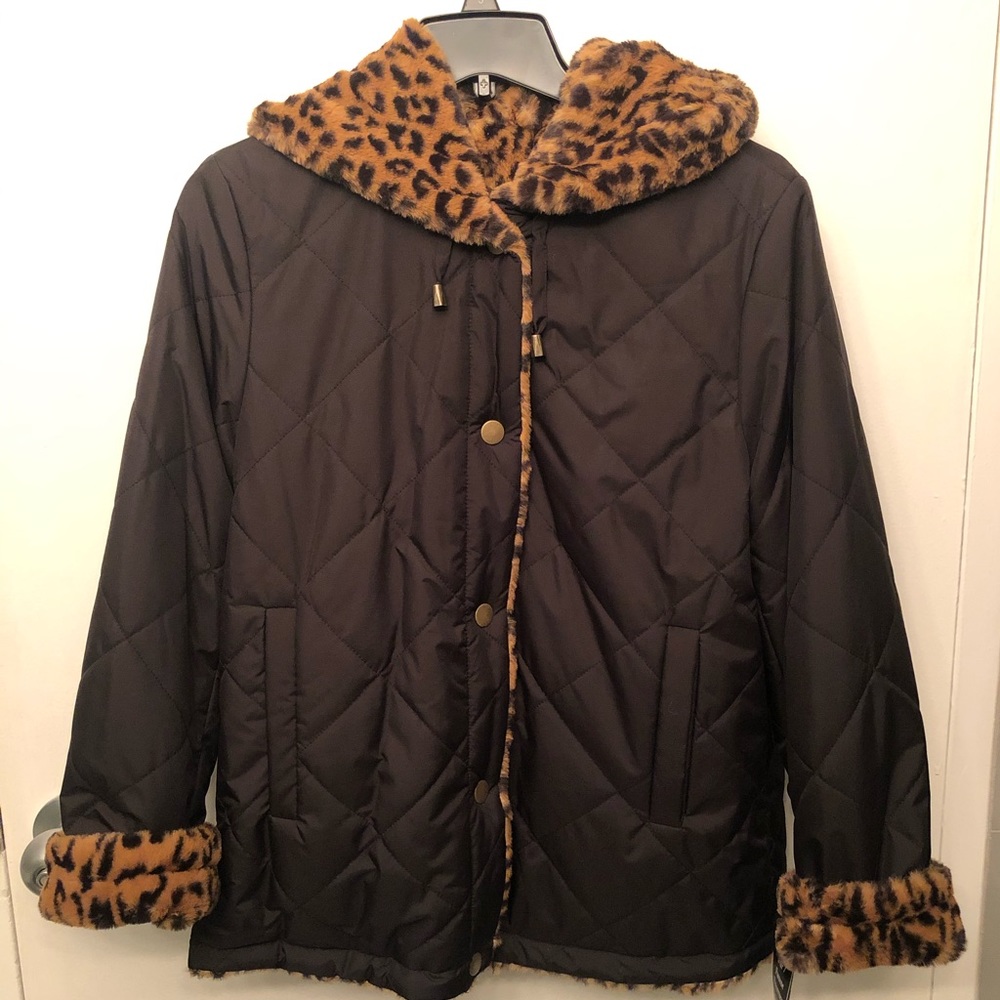 Trina by Trina Turk Leopard Print Reversible Coat